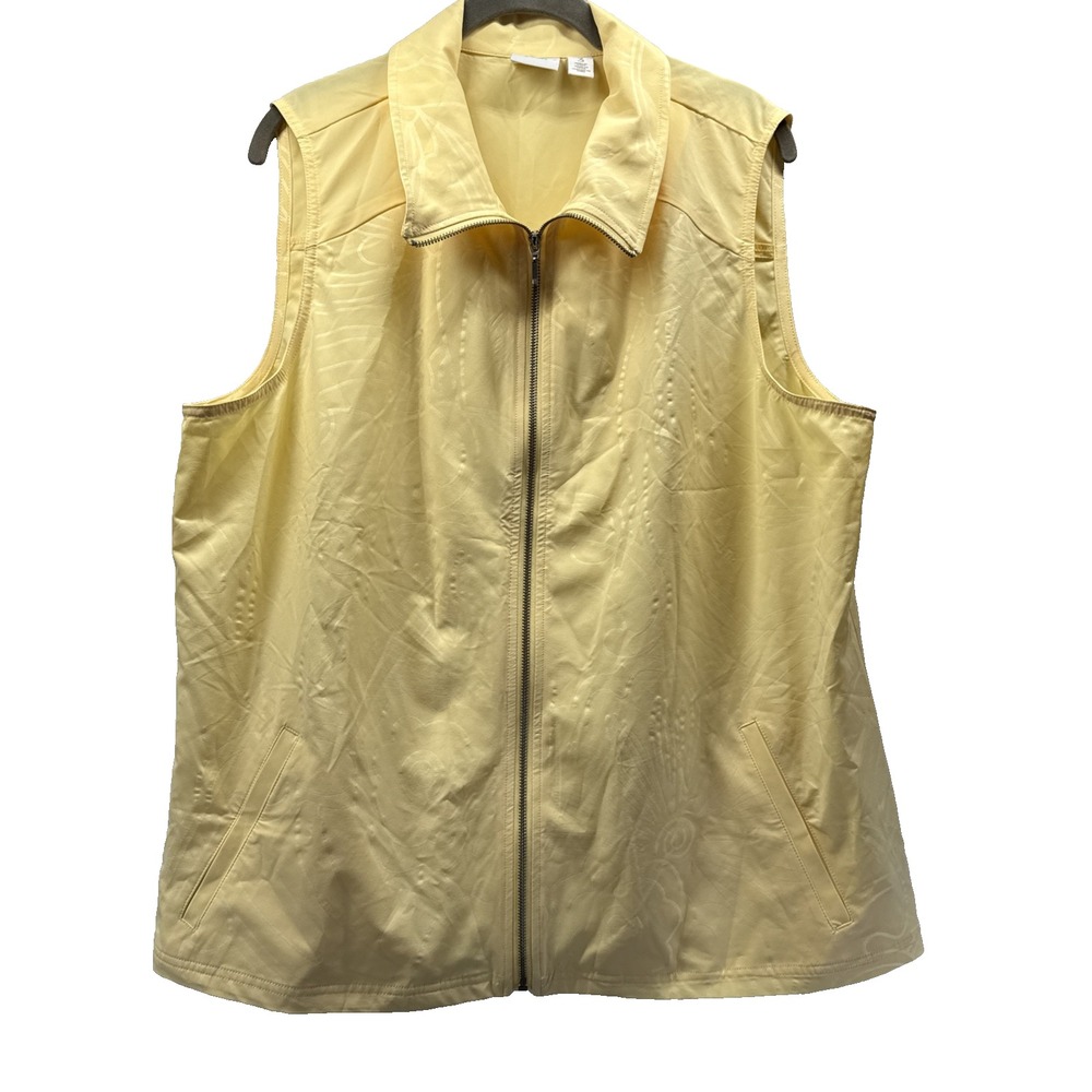 Chicos Weekends Women's Vest Size XL Solid Yellow Full Zipper Sleeveless Collar